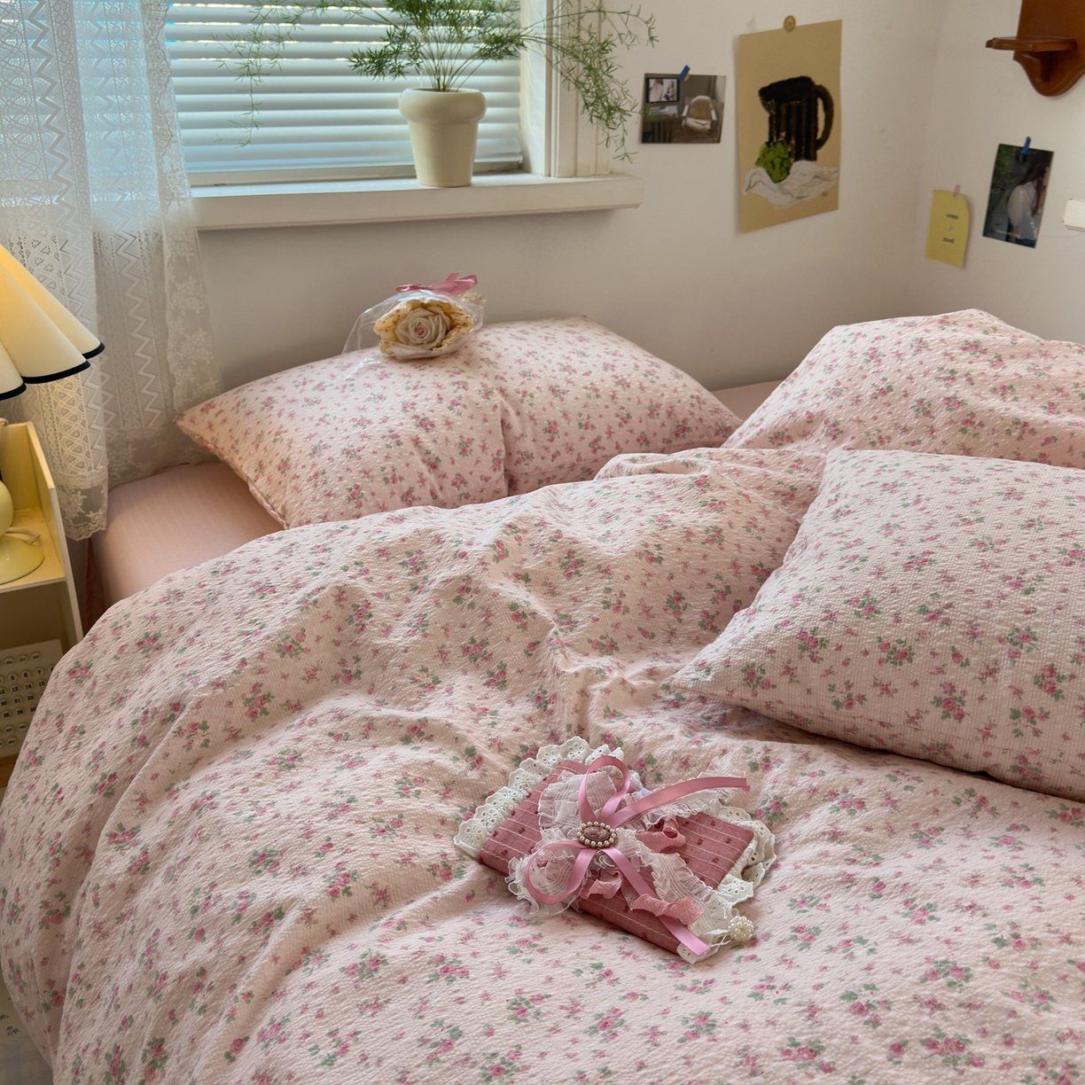 91家纺网 家纺一手货源 找家纺 奈颜 2026新款A类泡芙纱小碎花四件套学生宿舍三件套 花有花期