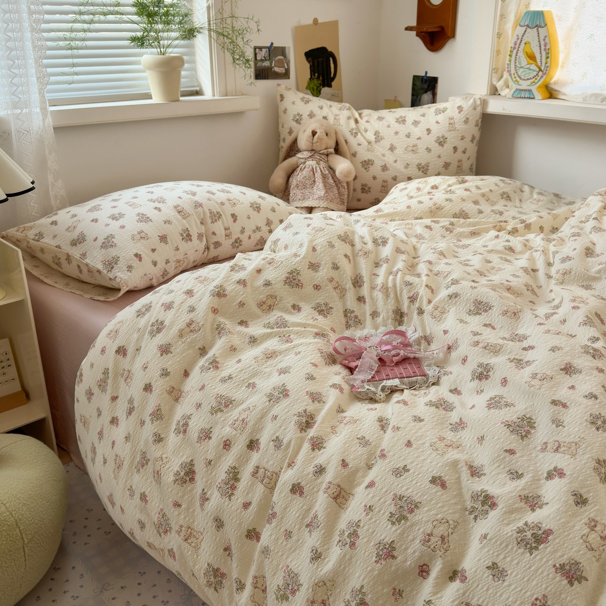 奈颜 2026新款A类泡芙纱小碎花四件套学生宿舍三件套 春日甜甜