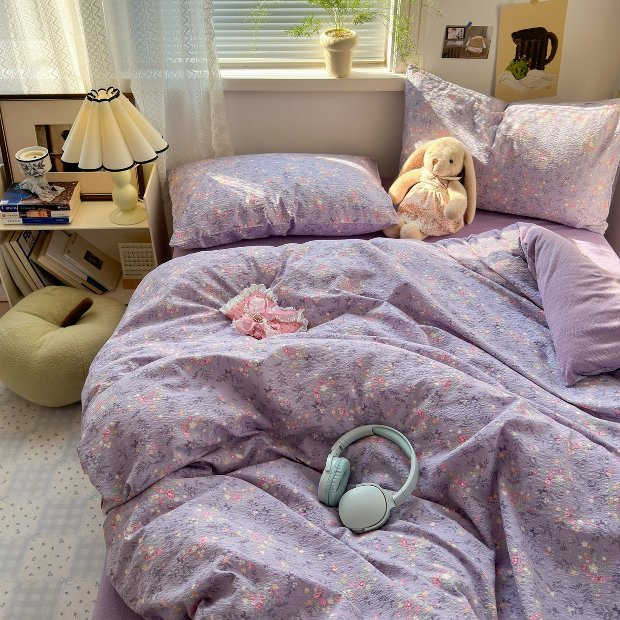 91家纺网 家纺一手货源 找家纺 奈颜 2026新款A类泡芙纱小碎花四件套学生宿舍三件套 松间茶事