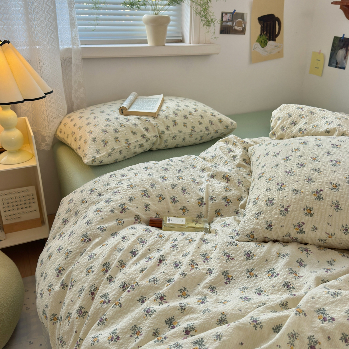 91家纺网 家纺一手货源 找家纺 奈颜 2026新款A类泡芙纱小碎花四件套学生宿舍三件套 只闻花香