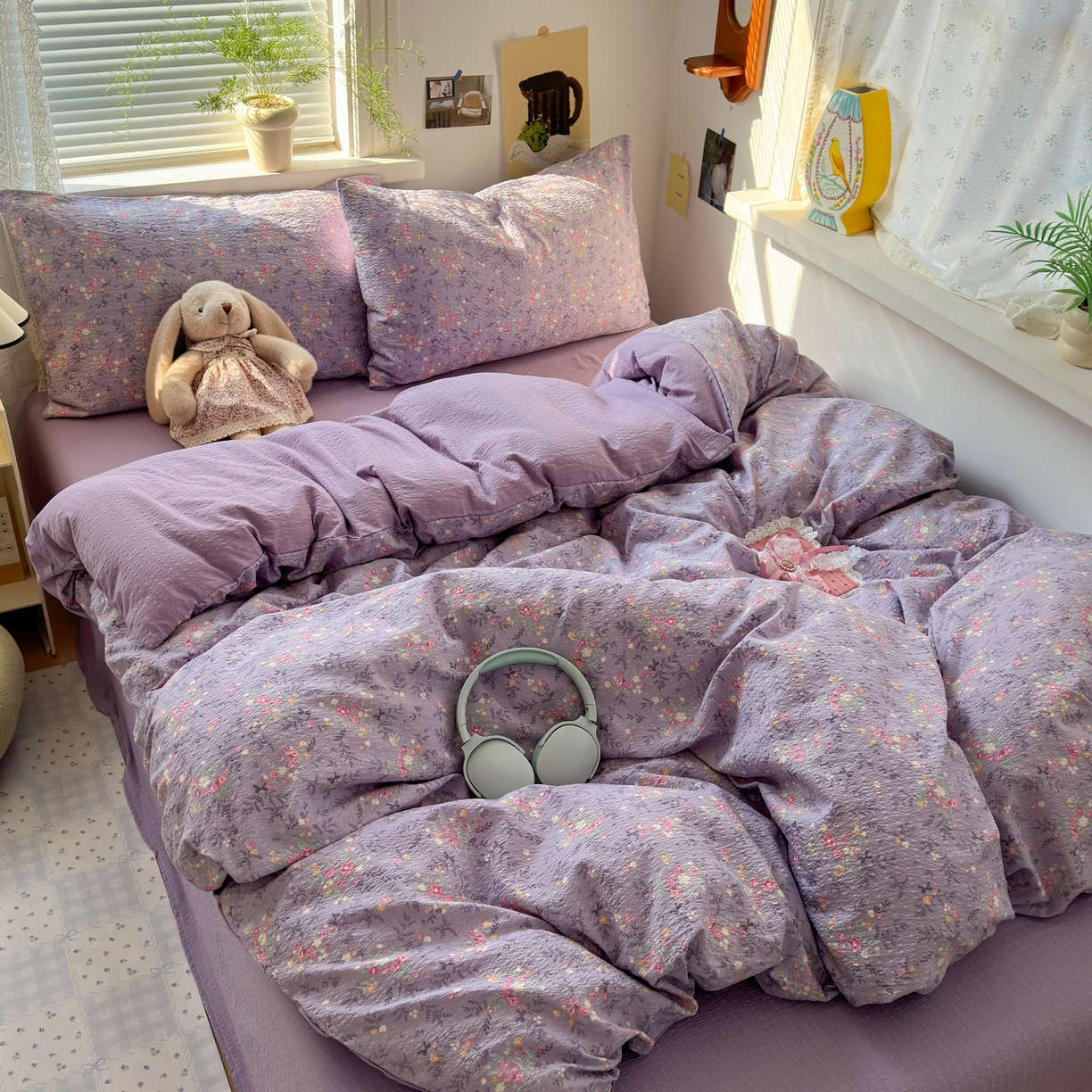 91家纺网 家纺一手货源 找家纺 奈颜 2026新款A类泡芙纱小碎花四件套学生宿舍三件套 松间茶事