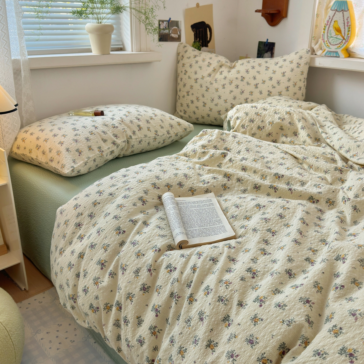 奈颜 2026新款A类泡芙纱小碎花四件套学生宿舍三件套 只闻花香