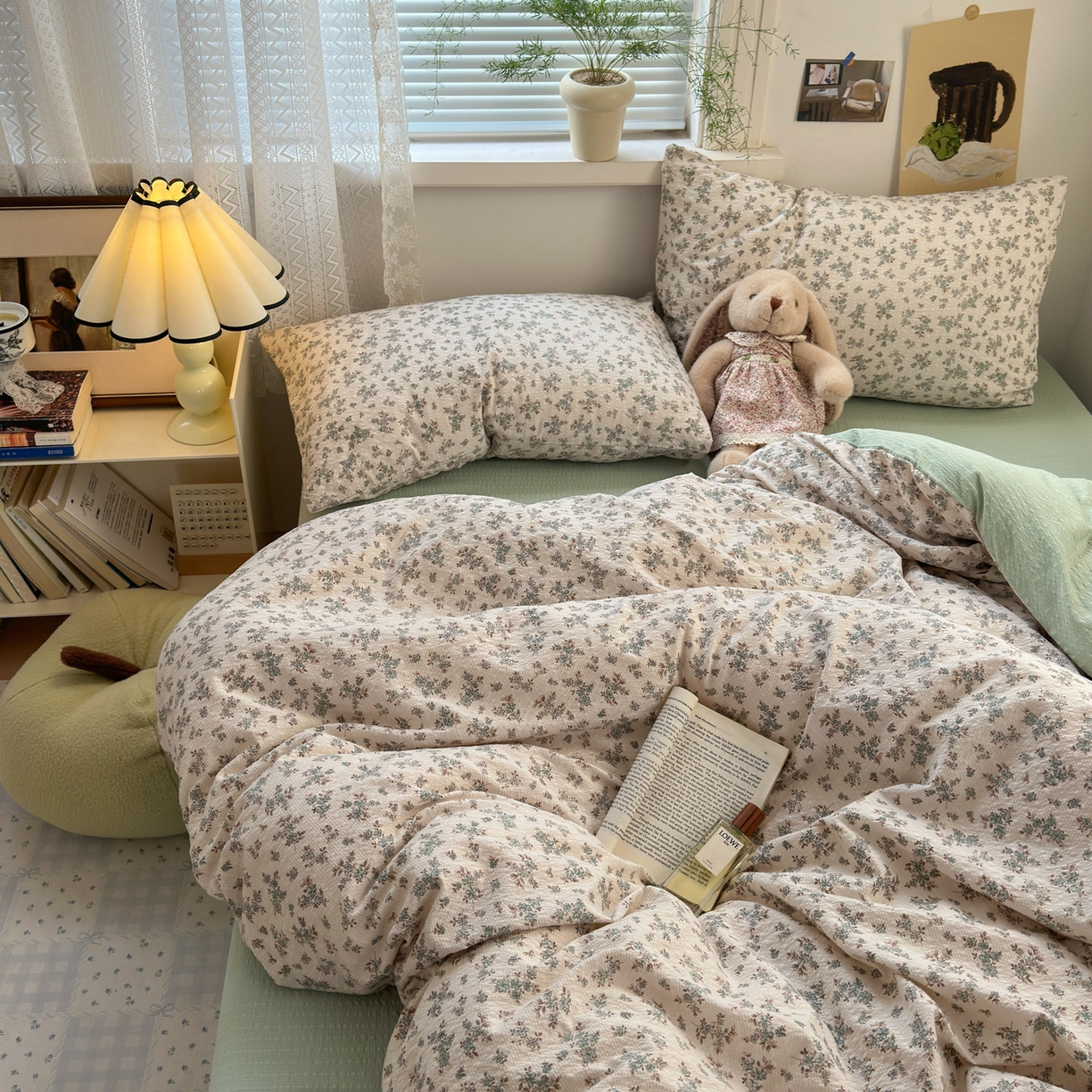 91家纺网 家纺一手货源 找家纺 奈颜 2026新款A类泡芙纱小碎花四件套学生宿舍三件套 柔华