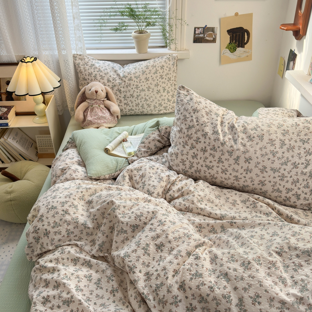 91家纺网 家纺一手货源 找家纺 奈颜 2026新款A类泡芙纱小碎花四件套学生宿舍三件套 柔华