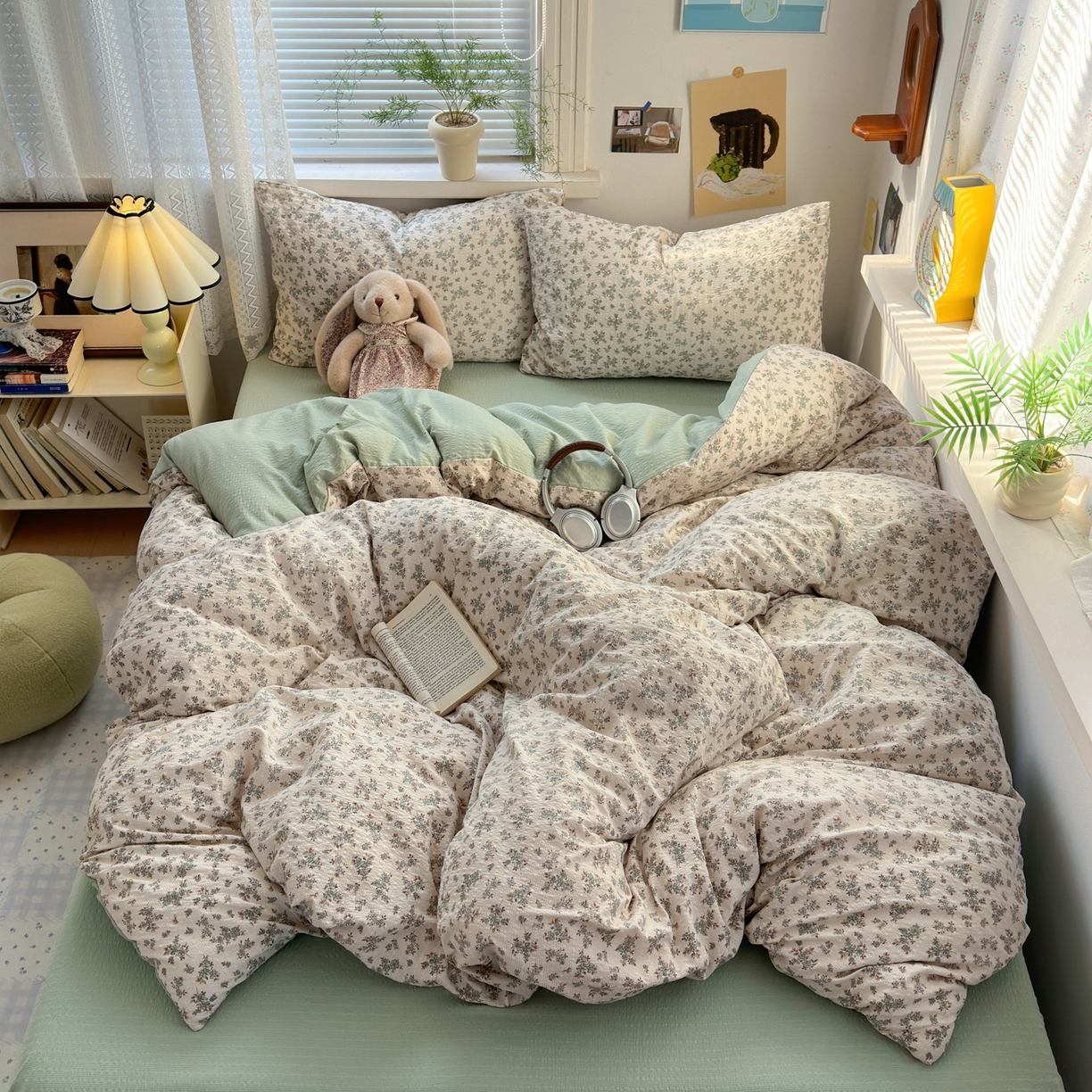 91家纺网 家纺一手货源 找家纺 奈颜 2026新款A类泡芙纱小碎花四件套学生宿舍三件套 柔华