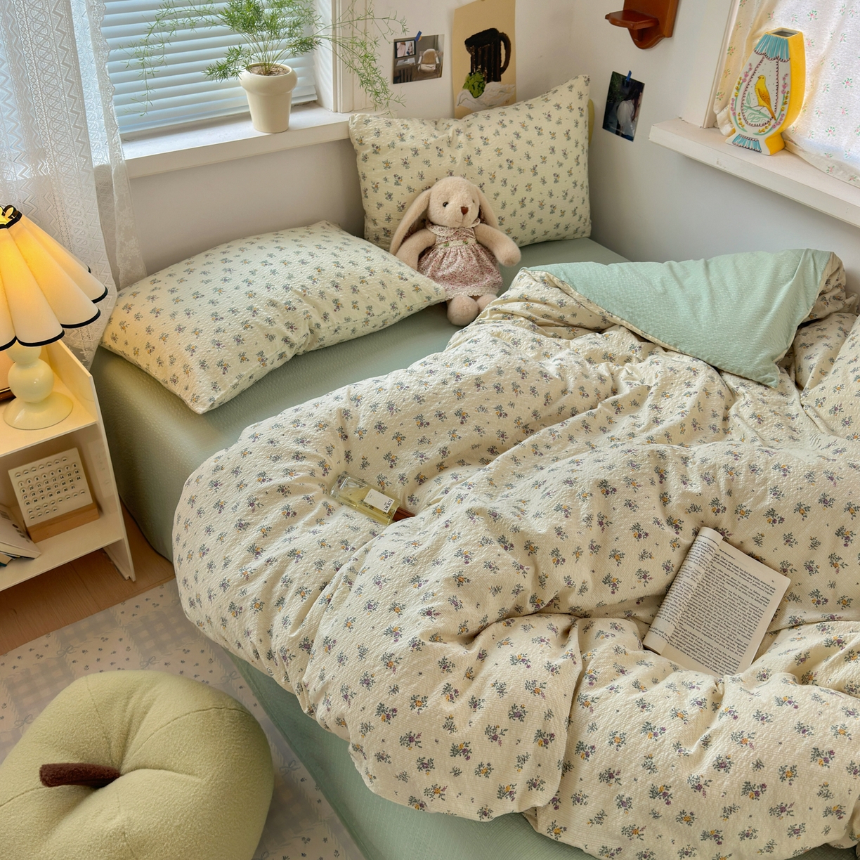 91家纺网 家纺一手货源 找家纺 奈颜 2026新款A类泡芙纱小碎花四件套学生宿舍三件套 只闻花香