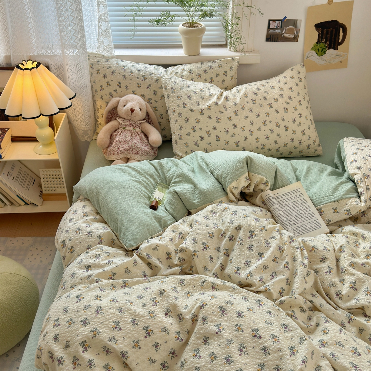 91家纺网 家纺一手货源 找家纺 奈颜 2026新款A类泡芙纱小碎花四件套学生宿舍三件套 只闻花香