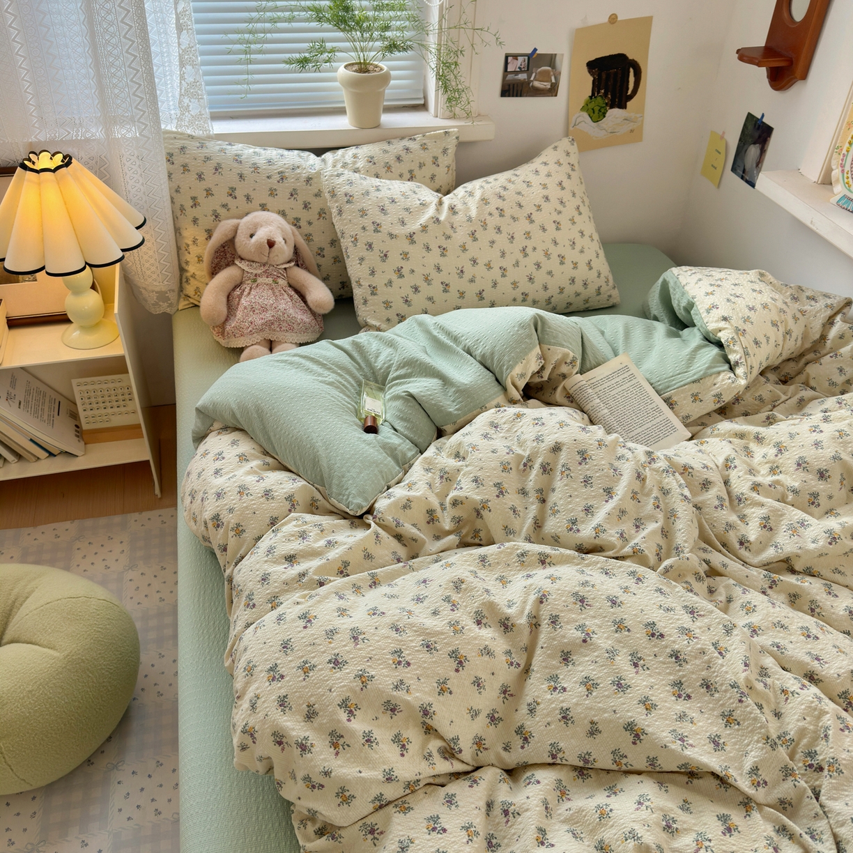 91家纺网 家纺一手货源 找家纺 奈颜 2026新款A类泡芙纱小碎花四件套学生宿舍三件套 只闻花香