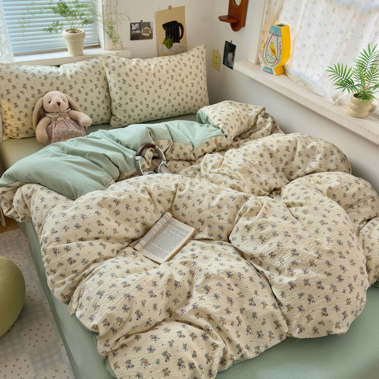 91家纺网 家纺一手货源 找家纺 奈颜 2026新款A类泡芙纱小碎花四件套学生宿舍三件套 只闻花香