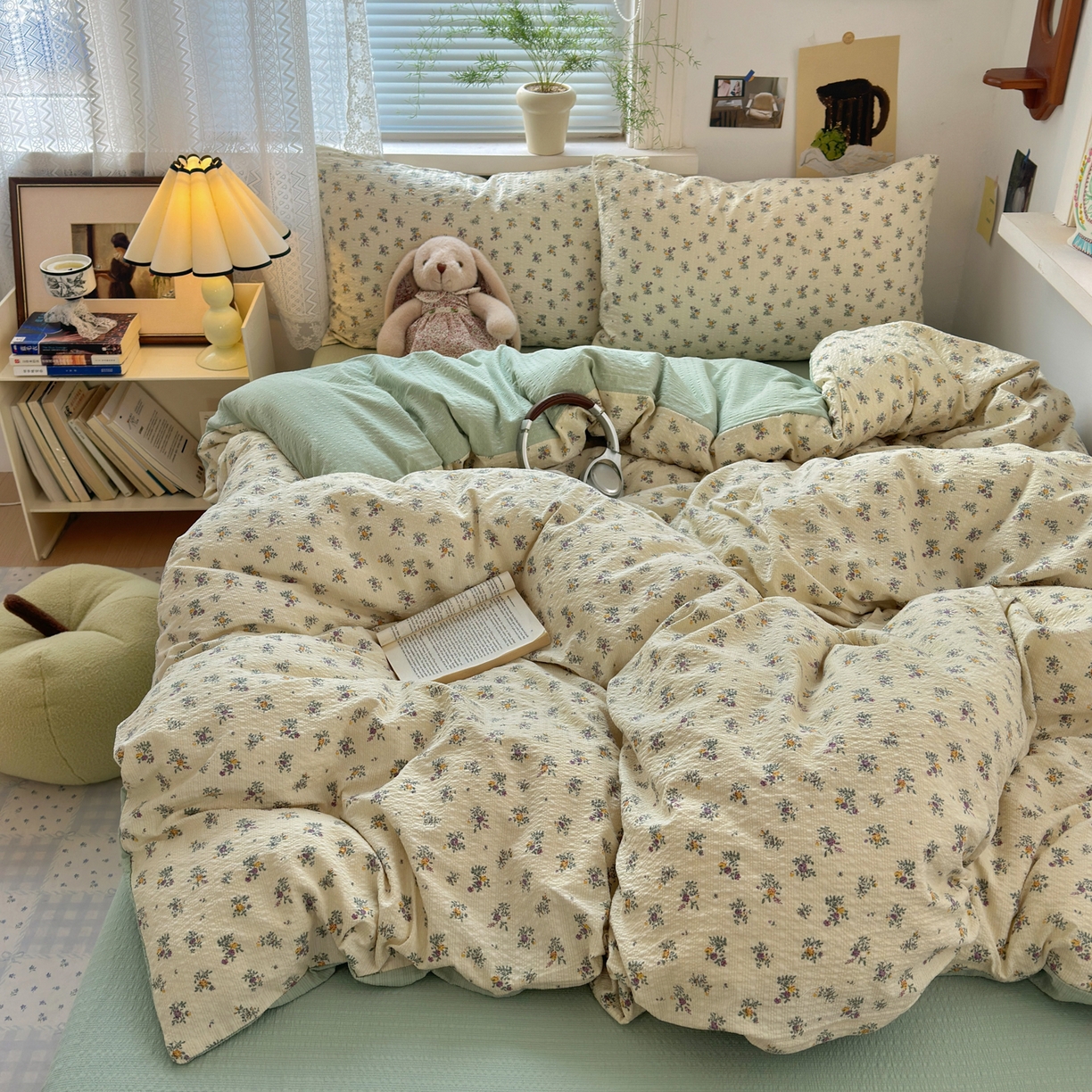 91家纺网 家纺一手货源 找家纺 奈颜 2026新款A类泡芙纱小碎花四件套学生宿舍三件套 只闻花香