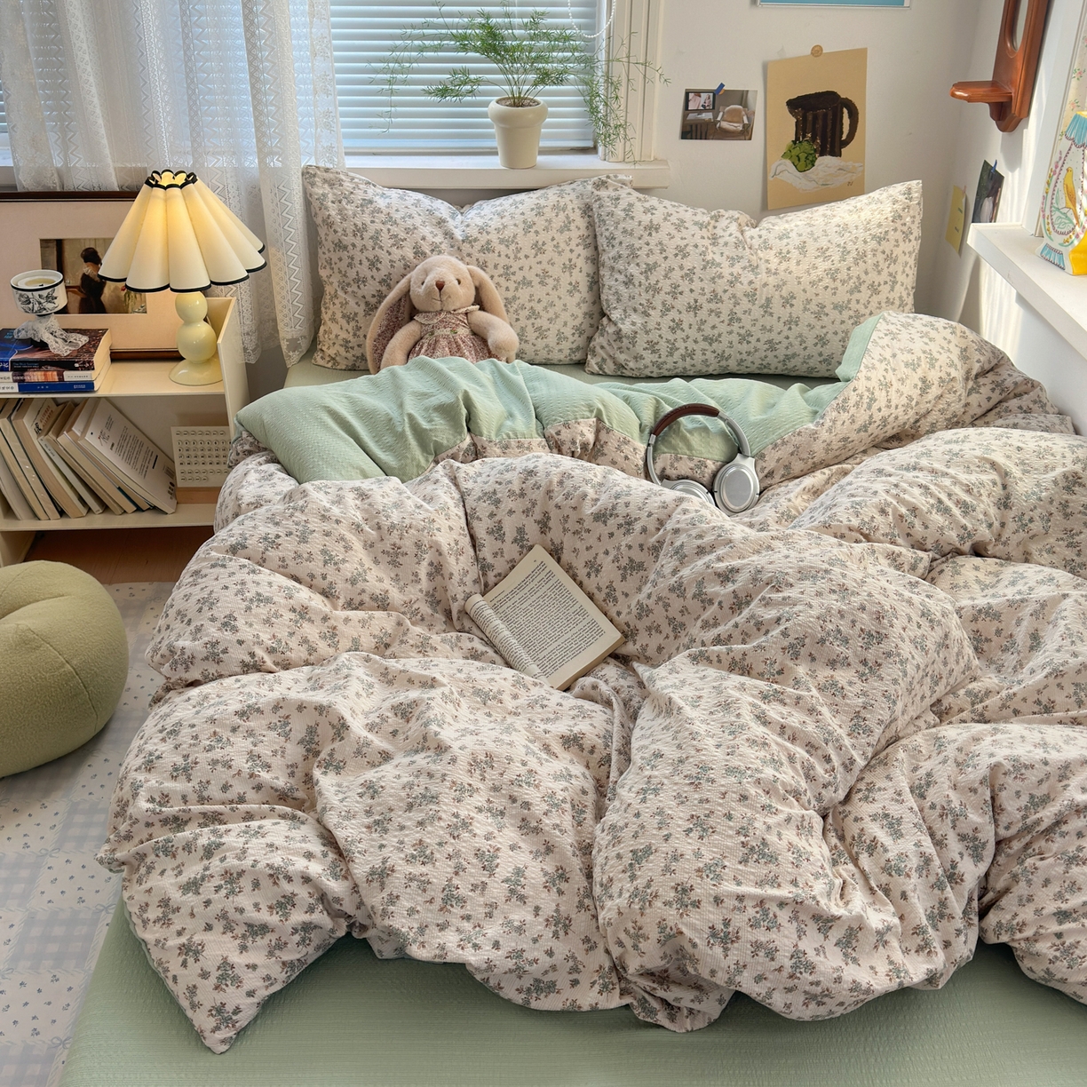 91家纺网 家纺一手货源 找家纺 奈颜 2026新款A类泡芙纱小碎花四件套学生宿舍三件套 柔华