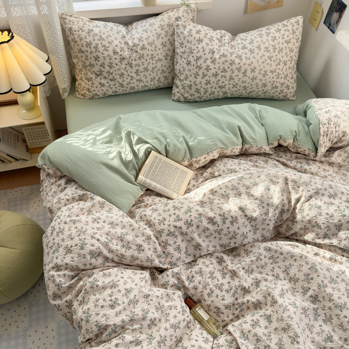 91家纺网 家纺一手货源 找家纺 奈颜 2026新款A类泡芙纱小碎花四件套学生宿舍三件套 柔华