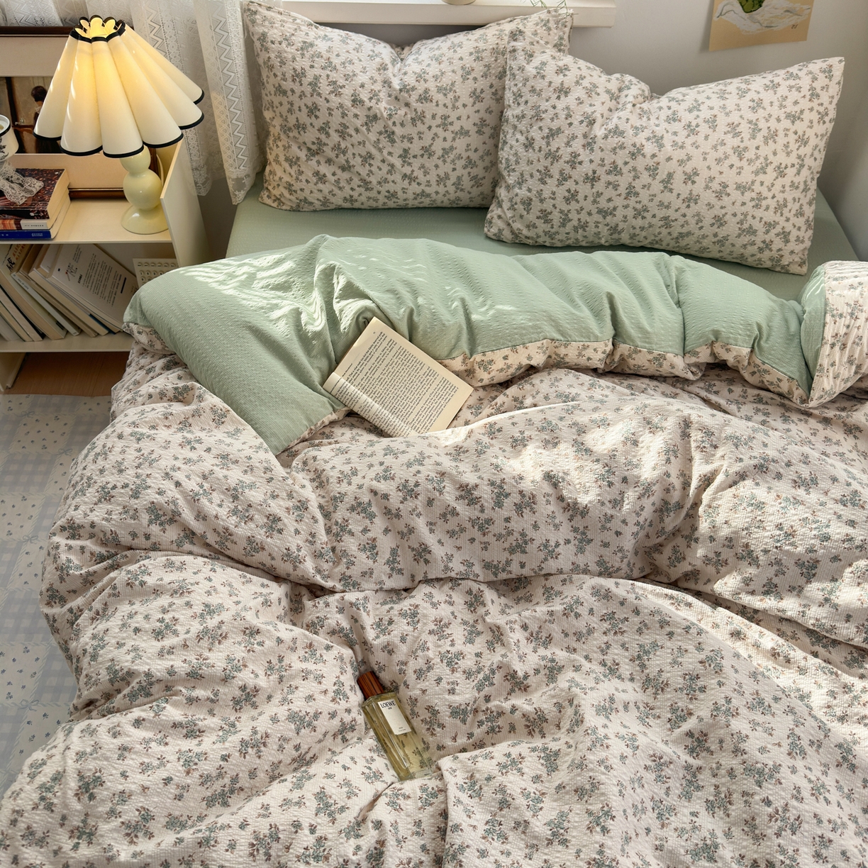 91家纺网 家纺一手货源 找家纺 奈颜 2026新款A类泡芙纱小碎花四件套学生宿舍三件套 柔华