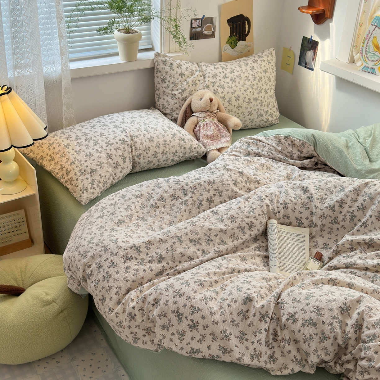 91家纺网 家纺一手货源 找家纺 奈颜 2026新款A类泡芙纱小碎花四件套学生宿舍三件套 柔华