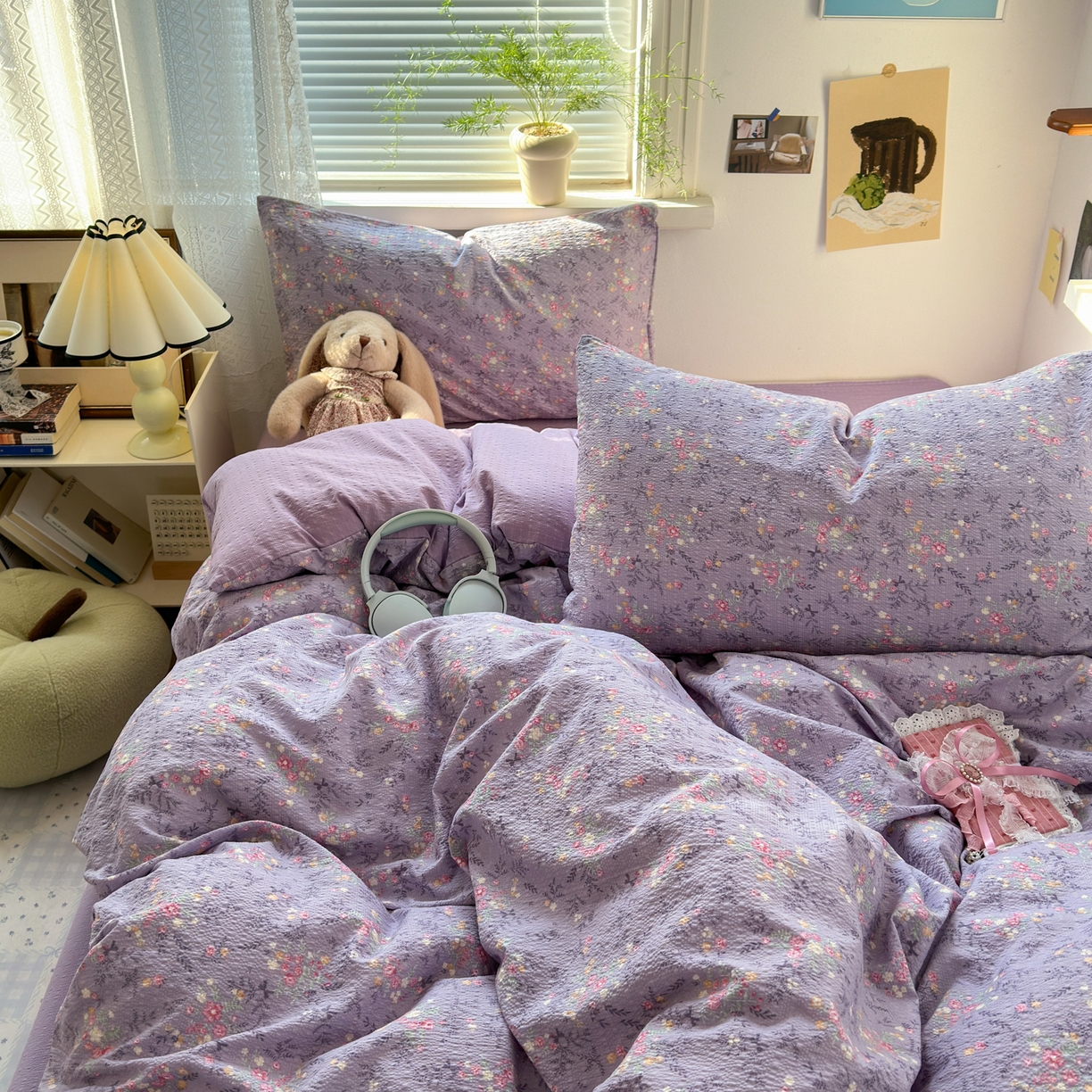 91家纺网 家纺一手货源 找家纺 奈颜 2026新款A类泡芙纱小碎花四件套学生宿舍三件套 松间茶事