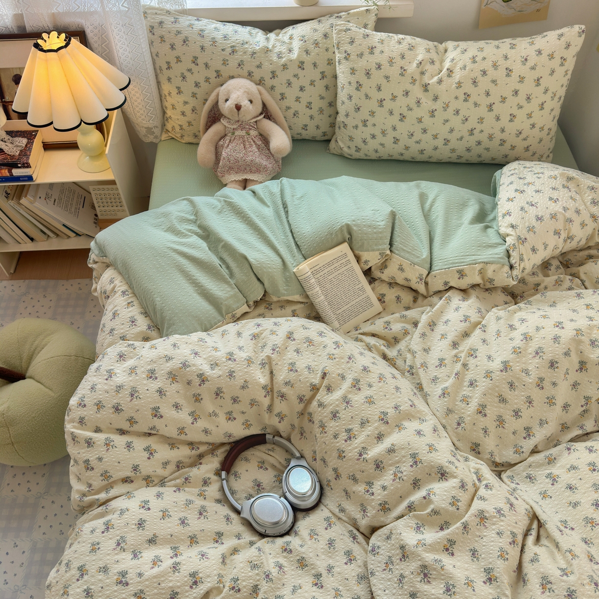 91家纺网 家纺一手货源 找家纺 奈颜 2026新款A类泡芙纱小碎花四件套学生宿舍三件套 只闻花香