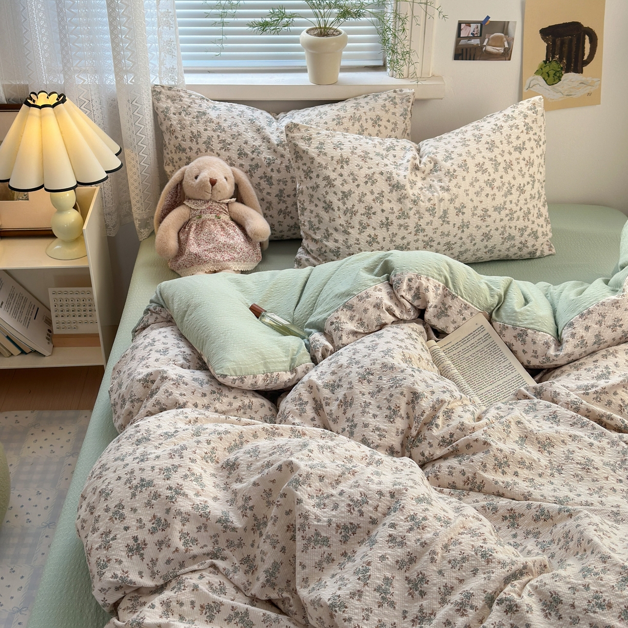 91家纺网 家纺一手货源 找家纺 奈颜 2026新款A类泡芙纱小碎花四件套学生宿舍三件套 柔华