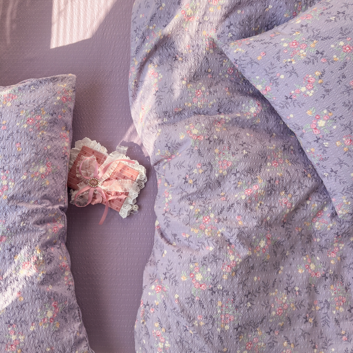 91家纺网 家纺一手货源 找家纺 奈颜 2026新款A类泡芙纱小碎花四件套学生宿舍三件套 松间茶事