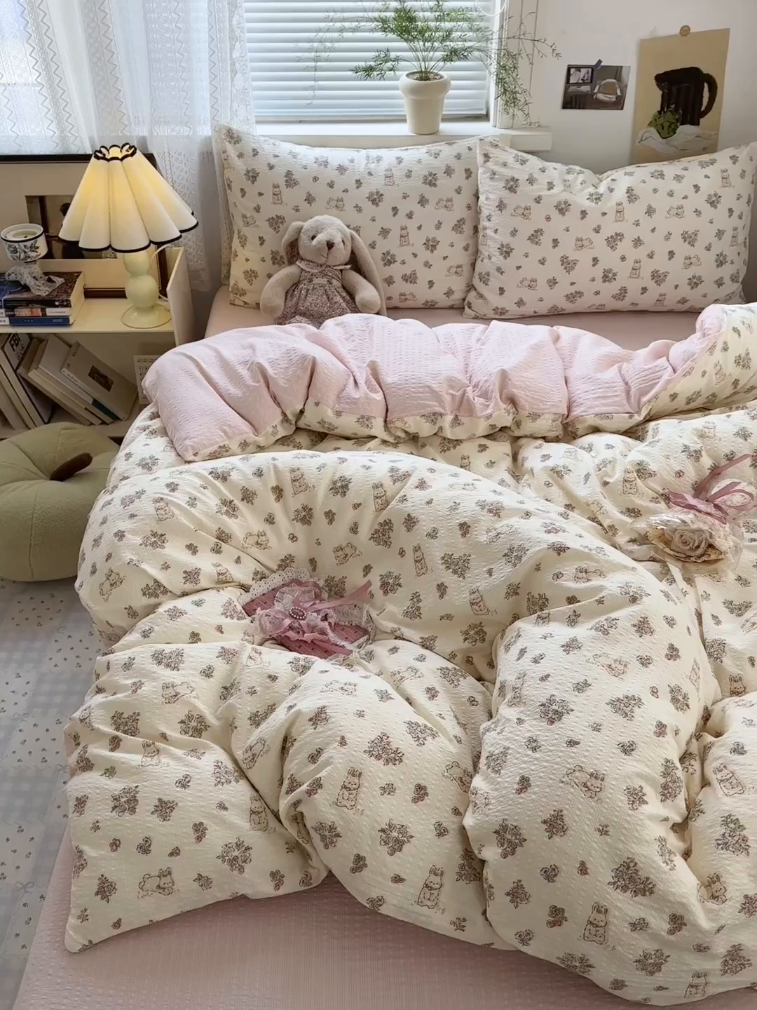 91家纺网 家纺一手货源 找家纺 奈颜 2026新款A类泡芙纱小碎花四件套学生宿舍三件套 春日甜甜