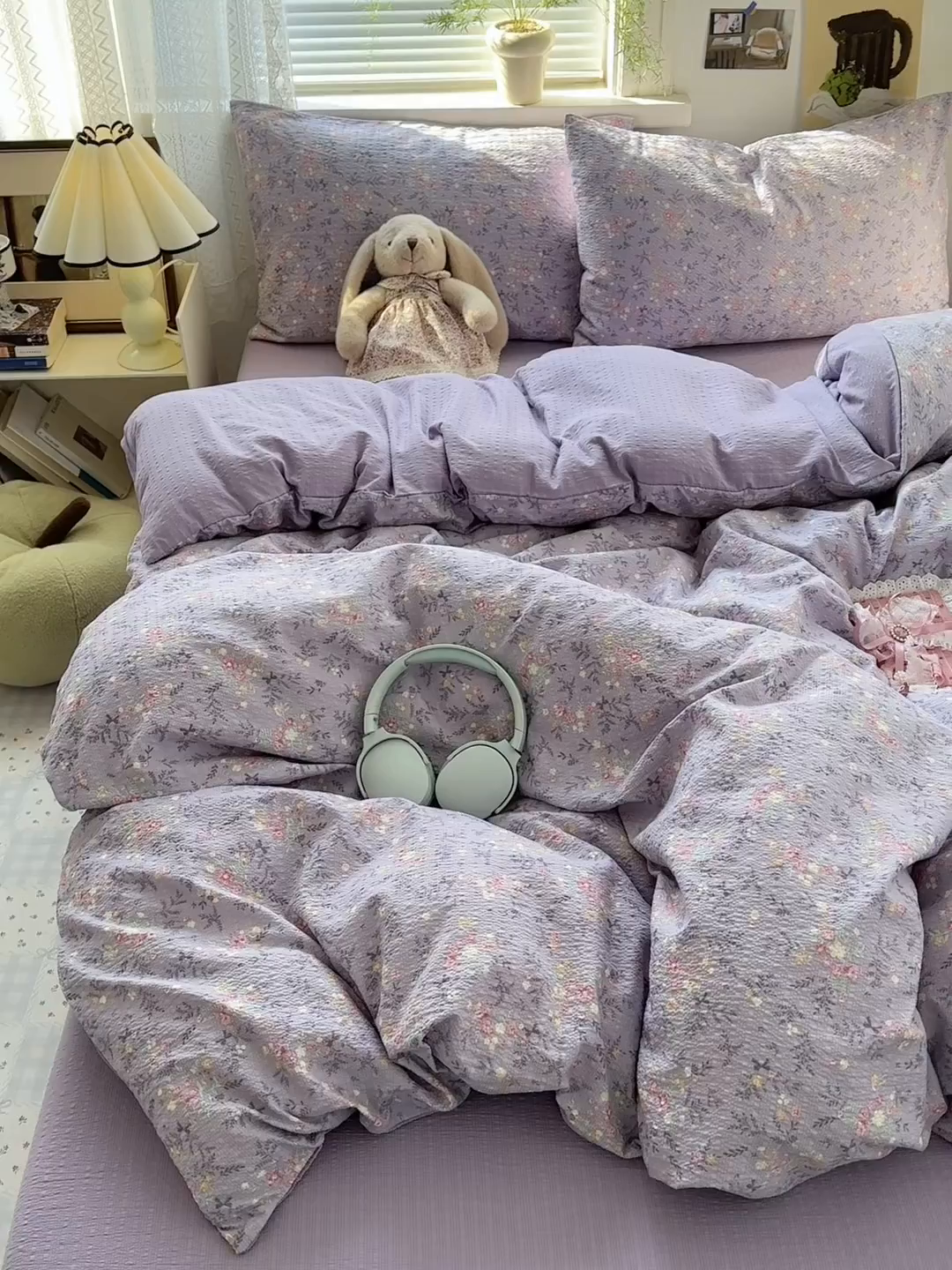 91家纺网 家纺一手货源 找家纺 奈颜 2026新款A类泡芙纱小碎花四件套学生宿舍三件套 松间茶事