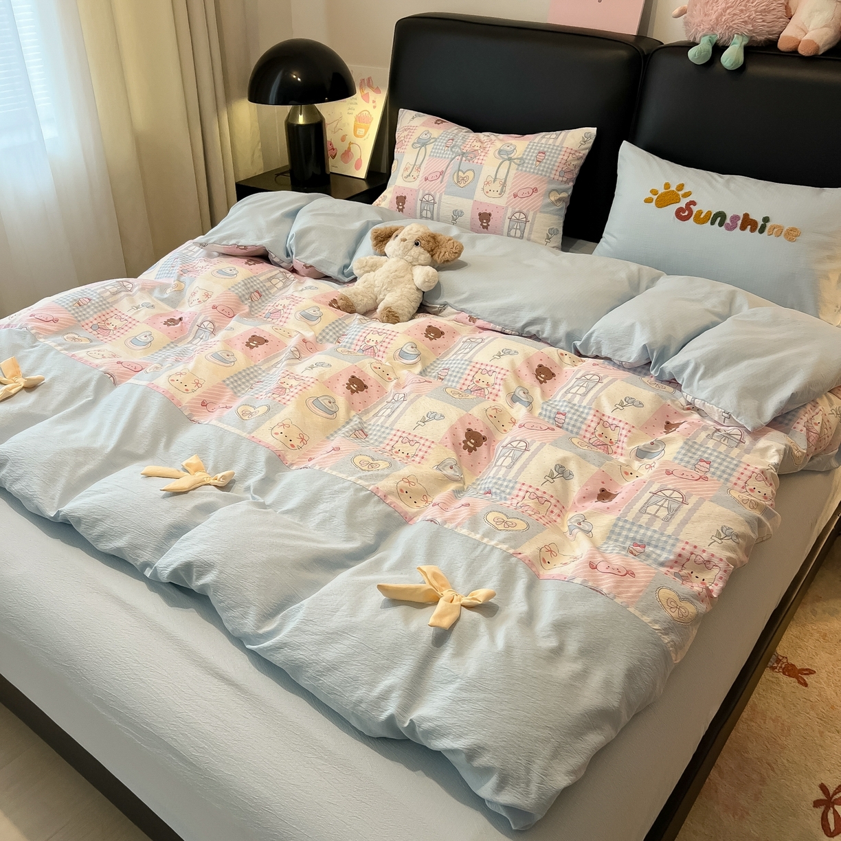 91家纺网 家纺一手货源 找家纺 （总）子钦家纺 2026新款公主风提花泡芙棉拼接刺绣毛巾绣蝴蝶结四件套