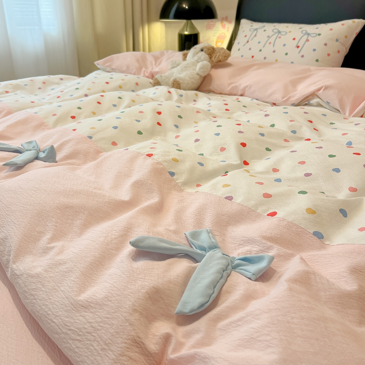 91家纺网 家纺一手货源 找家纺 （总）子钦家纺 2026新款公主风提花泡芙棉拼接刺绣毛巾绣蝴蝶结四件套