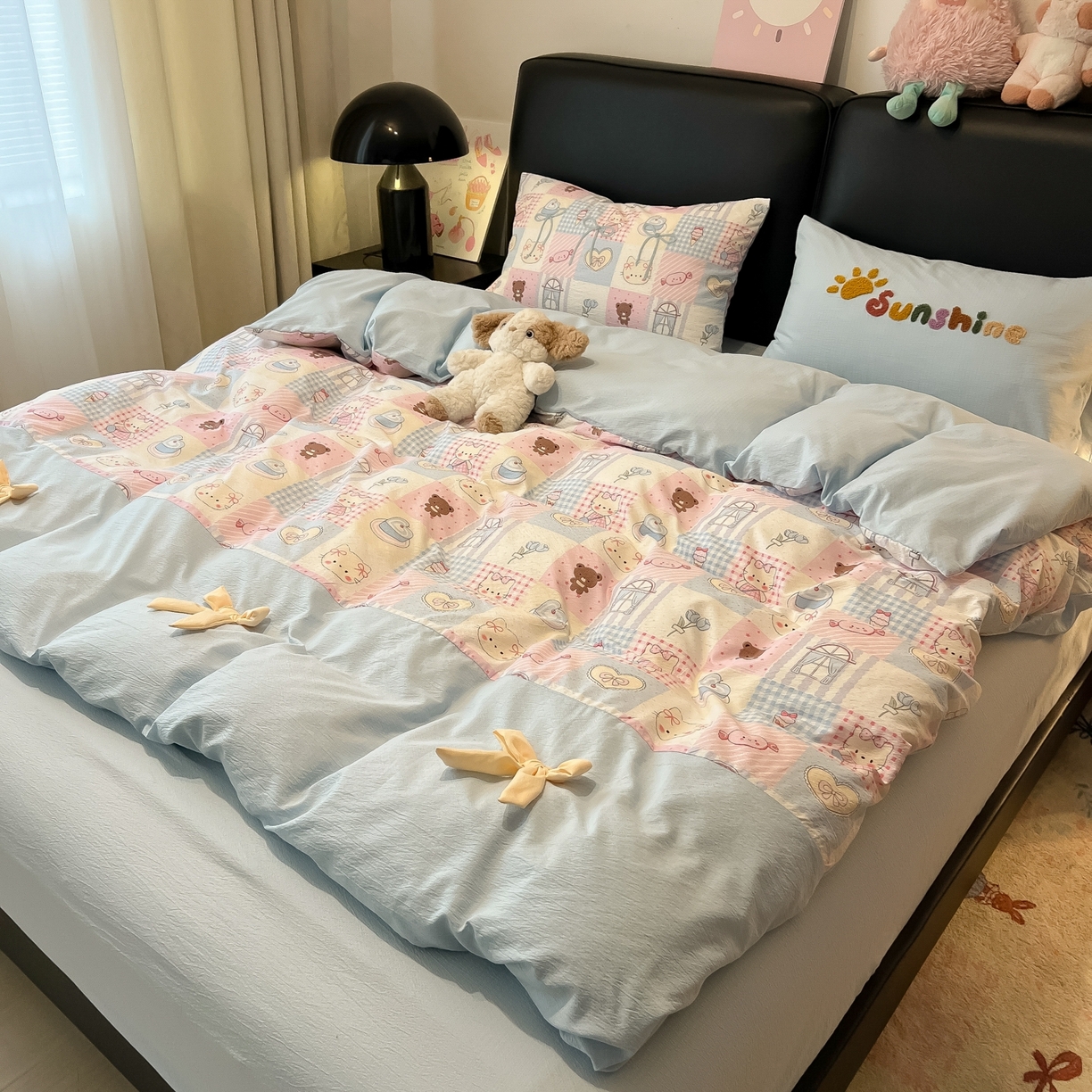 91家纺网 家纺一手货源 找家纺 （总）子钦家纺 2026新款公主风提花泡芙棉拼接刺绣毛巾绣蝴蝶结四件套