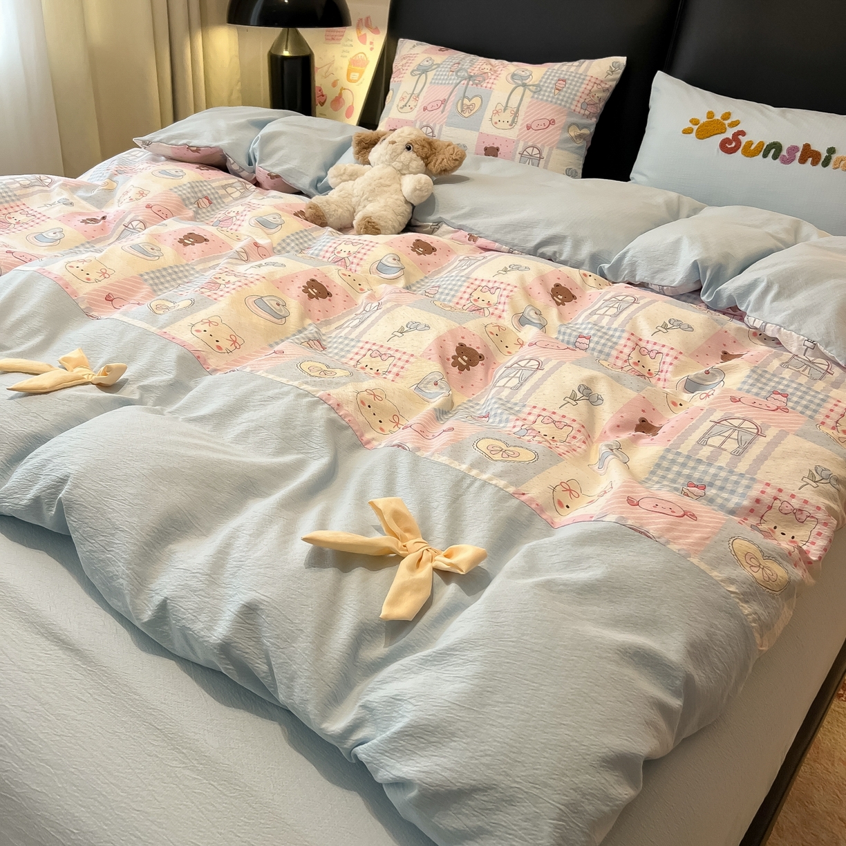 91家纺网 家纺一手货源 找家纺 （总）子钦家纺 2026新款公主风提花泡芙棉拼接刺绣毛巾绣蝴蝶结四件套