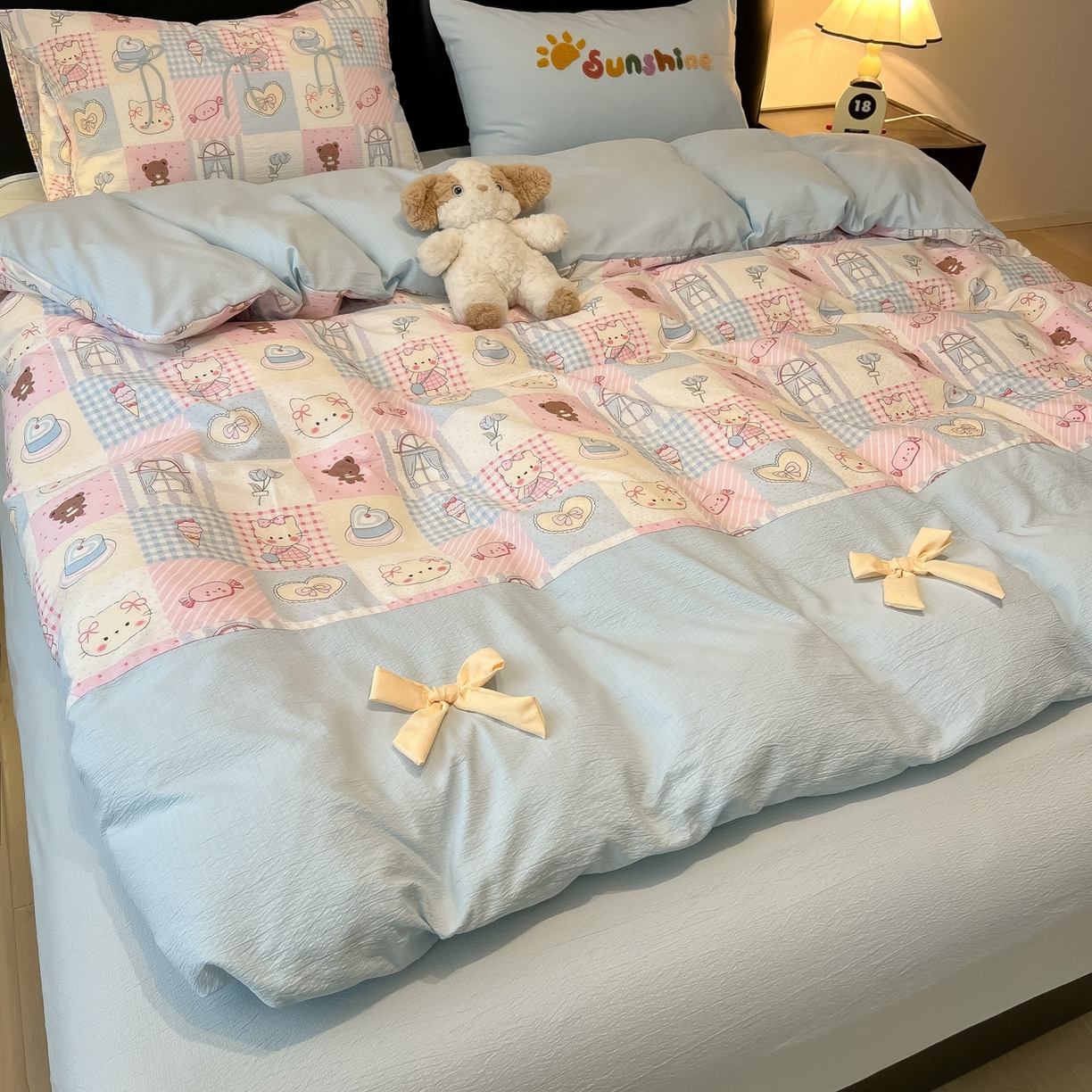 91家纺网 家纺一手货源 找家纺 （总）子钦家纺 2026新款公主风提花泡芙棉拼接刺绣毛巾绣蝴蝶结四件套