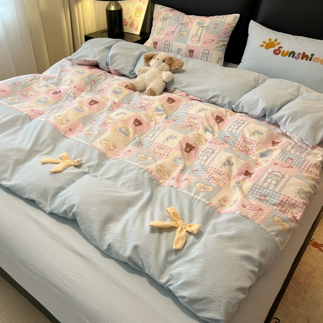 91家纺网 家纺一手货源 找家纺 （总）子钦家纺 2026新款公主风提花泡芙棉拼接刺绣毛巾绣蝴蝶结四件套