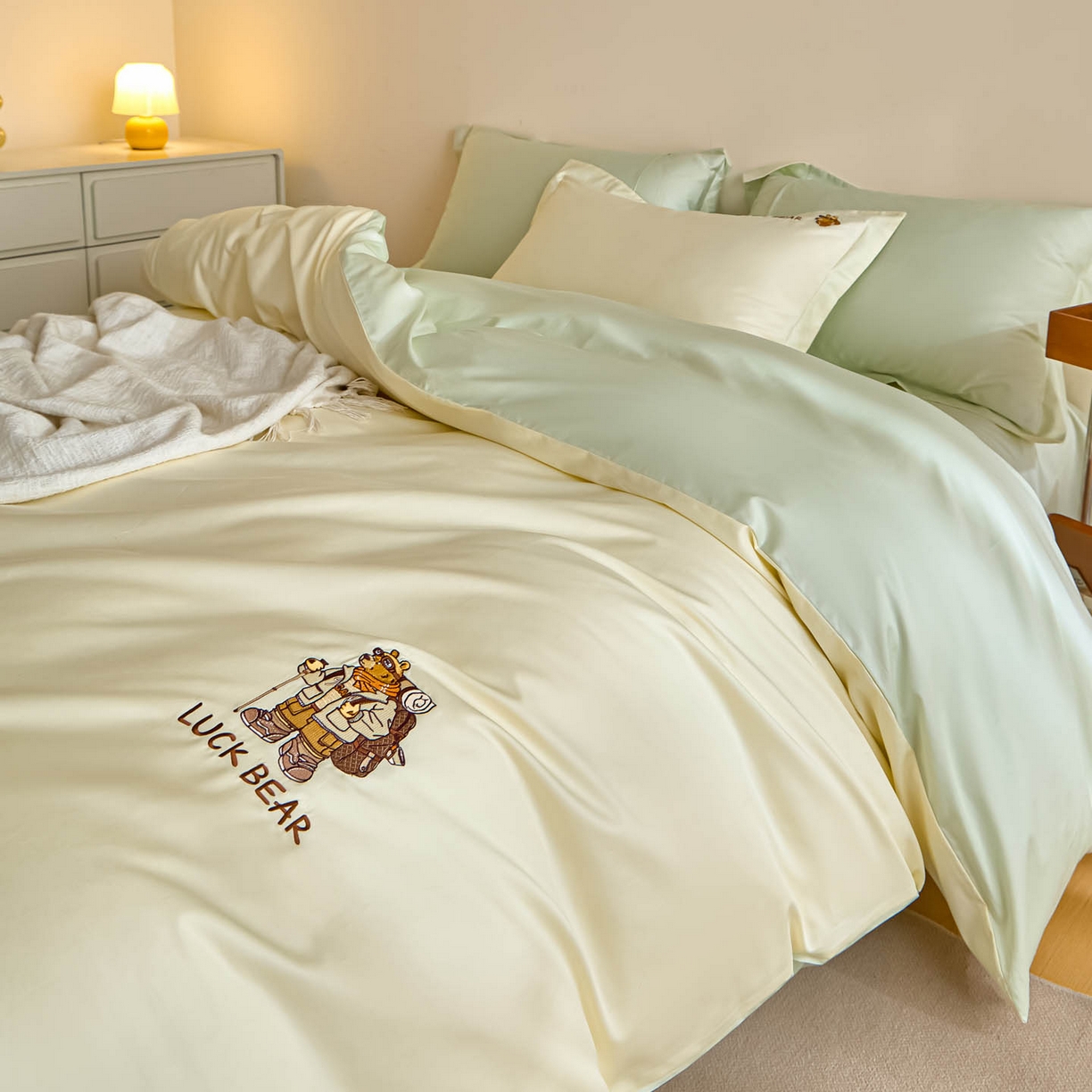 91家纺网 家纺一手货源 找家纺 涵宸家纺 2026新款全棉工艺款四件套-北海道 北海道-绿