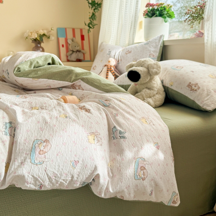 91家纺网 家纺一手货源 找家纺 丽美人家纺 2026新款A类皱皱纱双层印花单被套 BT贝拉