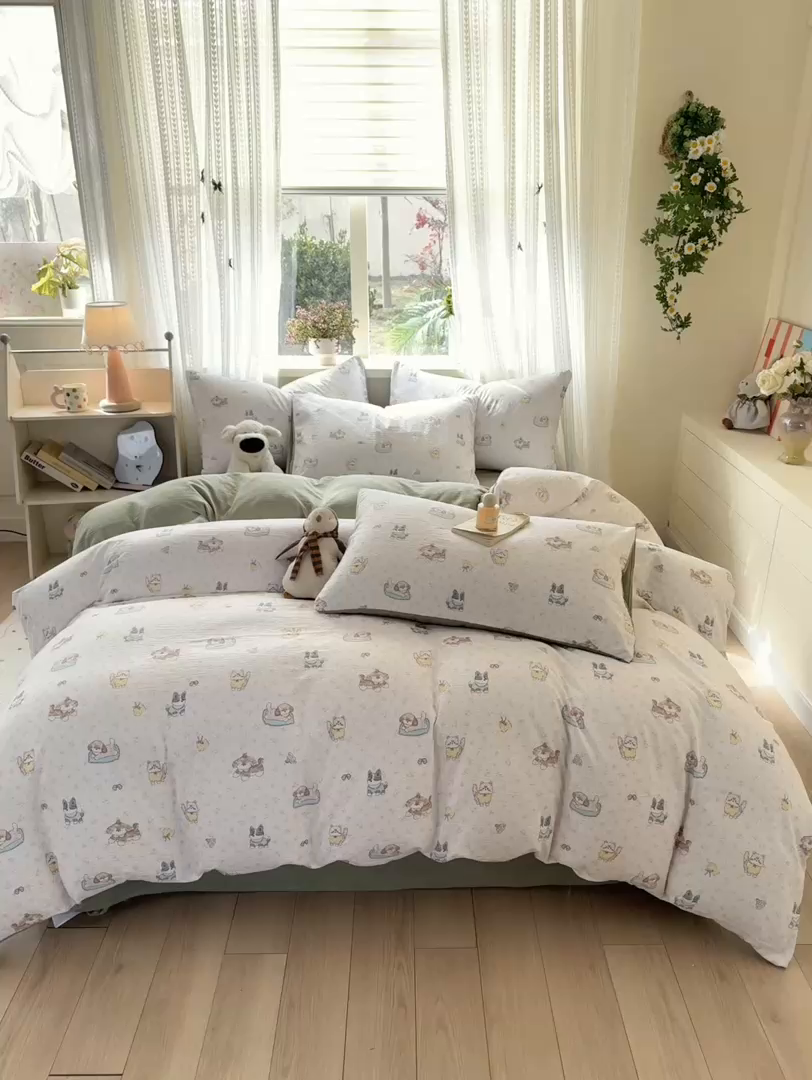 91家纺网 家纺一手货源 找家纺 丽美人家纺 2026新款A类皱皱纱双层印花单被套 BT贝拉