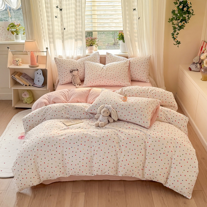 91家纺网 家纺一手货源 找家纺 丽美人家纺 2026新款A类皱皱纱双层印花单被套 BT彩色波点