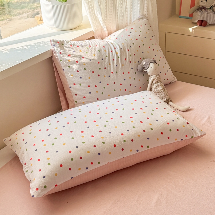 91家纺网 家纺一手货源 找家纺 丽美人家纺 2026新款A类皱皱纱双层印花单被套 BT彩色波点