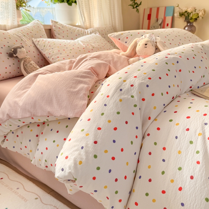 91家纺网 家纺一手货源 找家纺 丽美人家纺 2026新款A类皱皱纱双层印花单被套 BT彩色波点