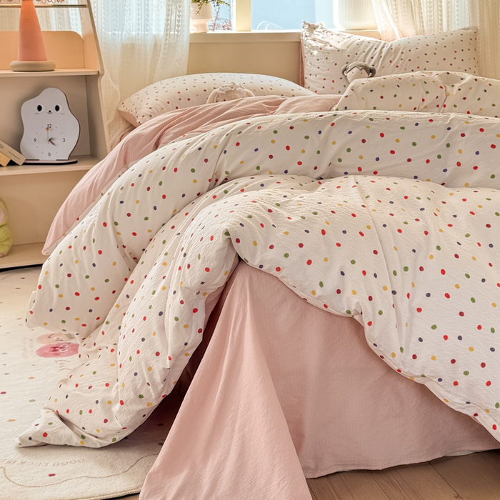 91家纺网 家纺一手货源 找家纺 丽美人家纺 2026新款A类皱皱纱双层印花单被套 BT彩色波点