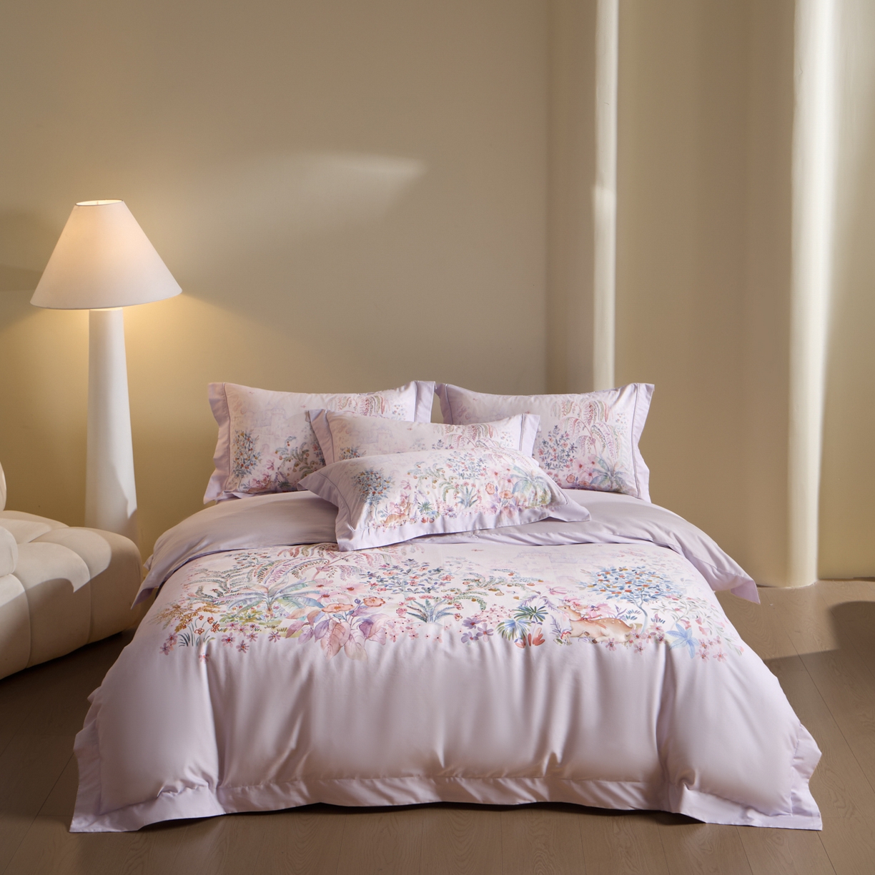 91家纺网 家纺一手货源 找家纺 禾时 2026新款全棉纯棉数码印花埋绳款四件套 春蔓樱（紫）