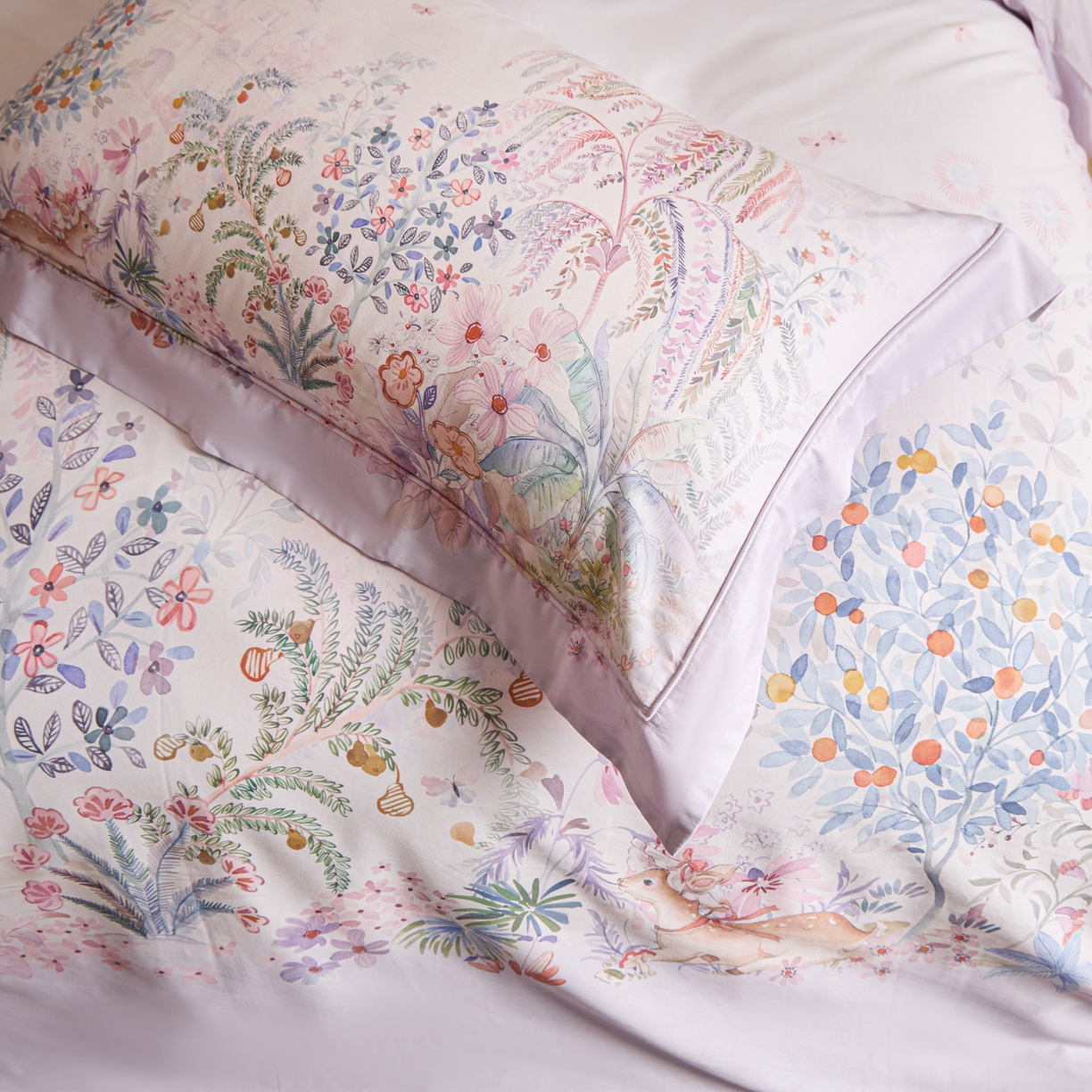 91家纺网 家纺一手货源 找家纺 禾时 2026新款全棉纯棉数码印花埋绳款四件套 春蔓樱（紫）