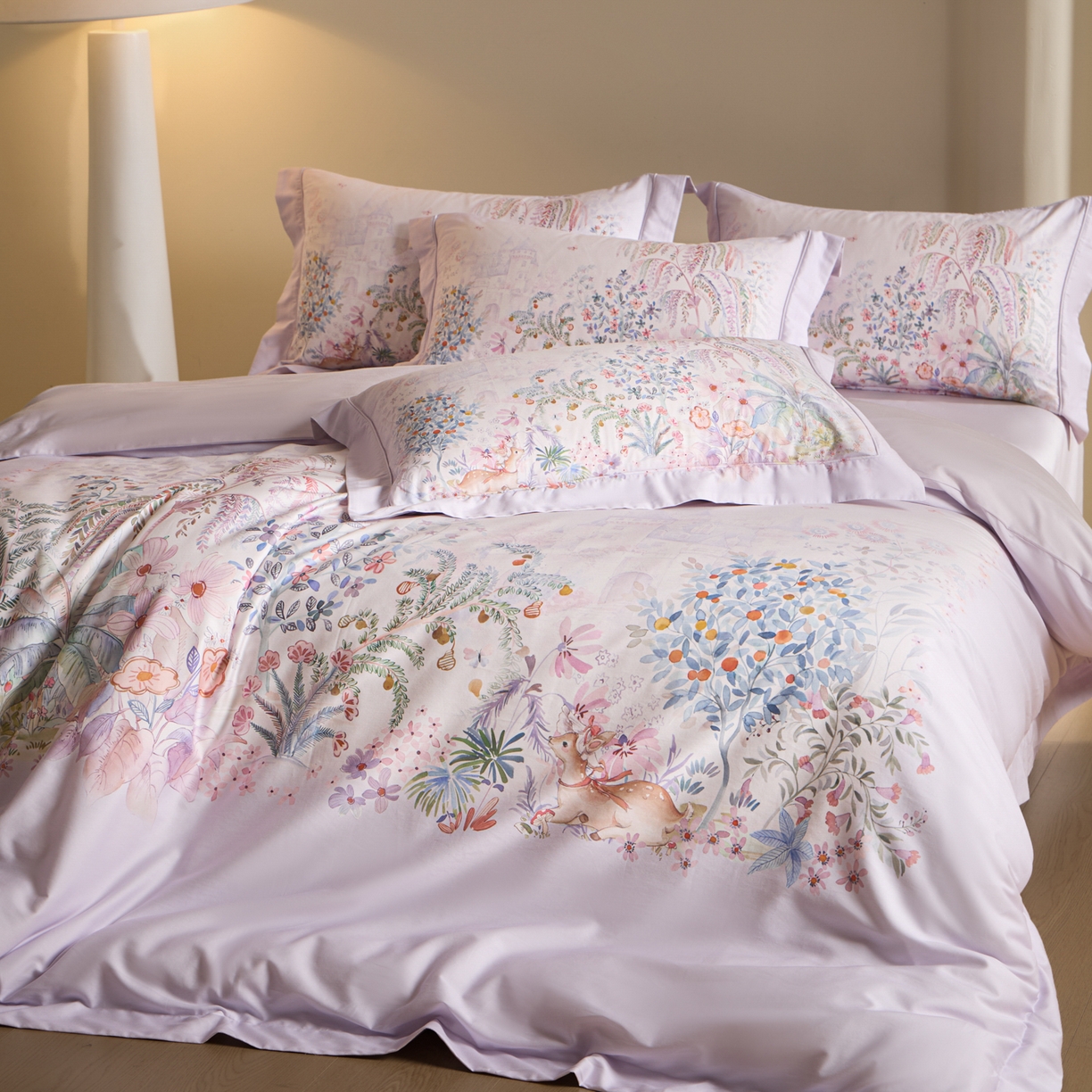 91家纺网 家纺一手货源 找家纺 禾时 2026新款全棉纯棉数码印花埋绳款四件套 春蔓樱（紫）