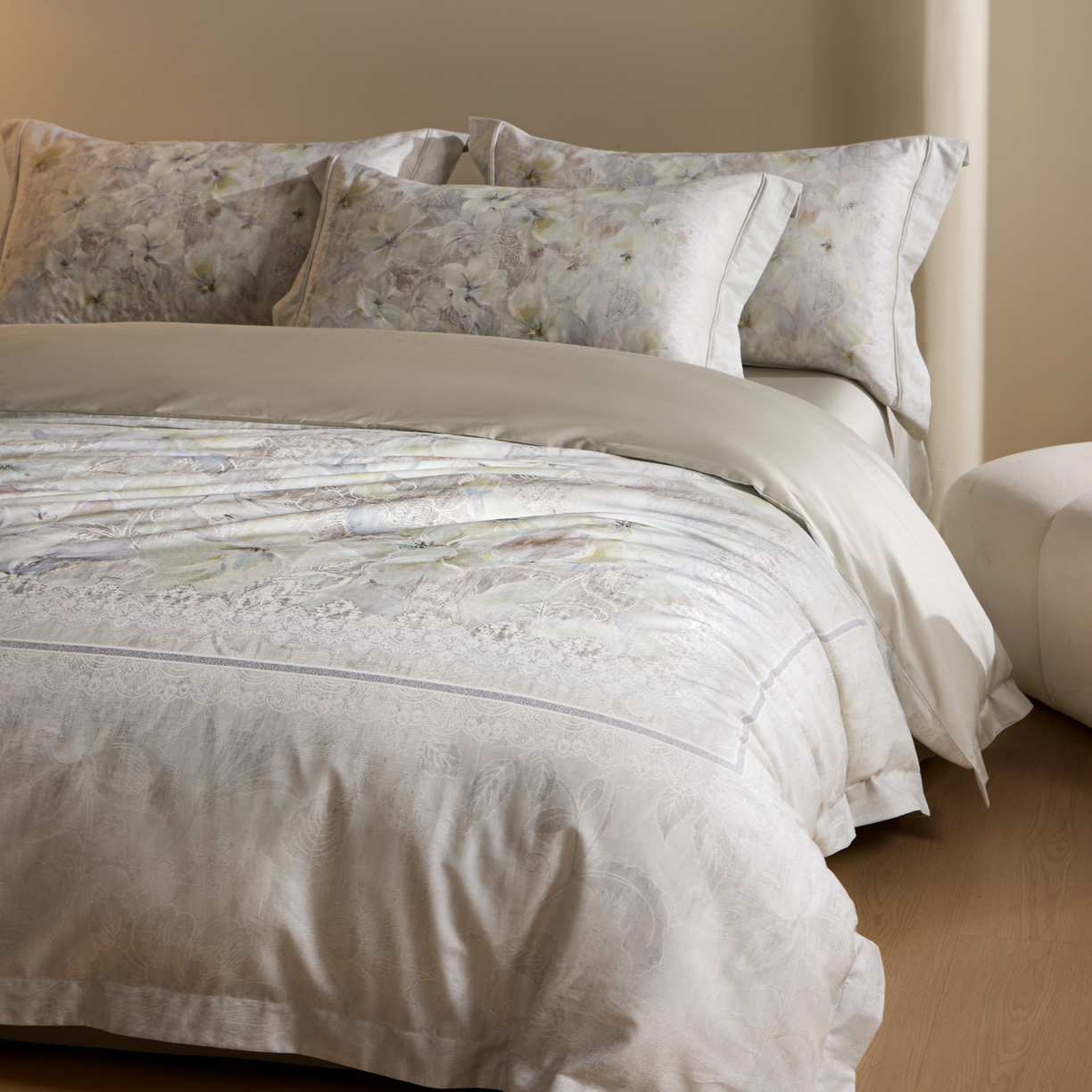 禾时 2026新款全棉纯棉数码印花埋绳款四件套 绯花若梦（绿）