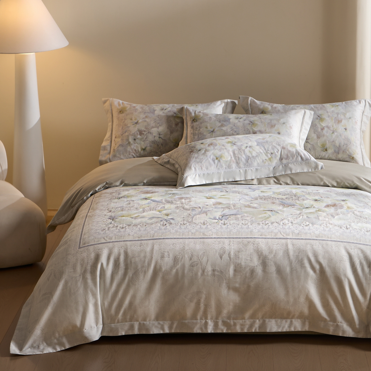 91家纺网 家纺一手货源 找家纺 禾时 2026新款全棉纯棉数码印花埋绳款四件套 绯花若梦（绿）