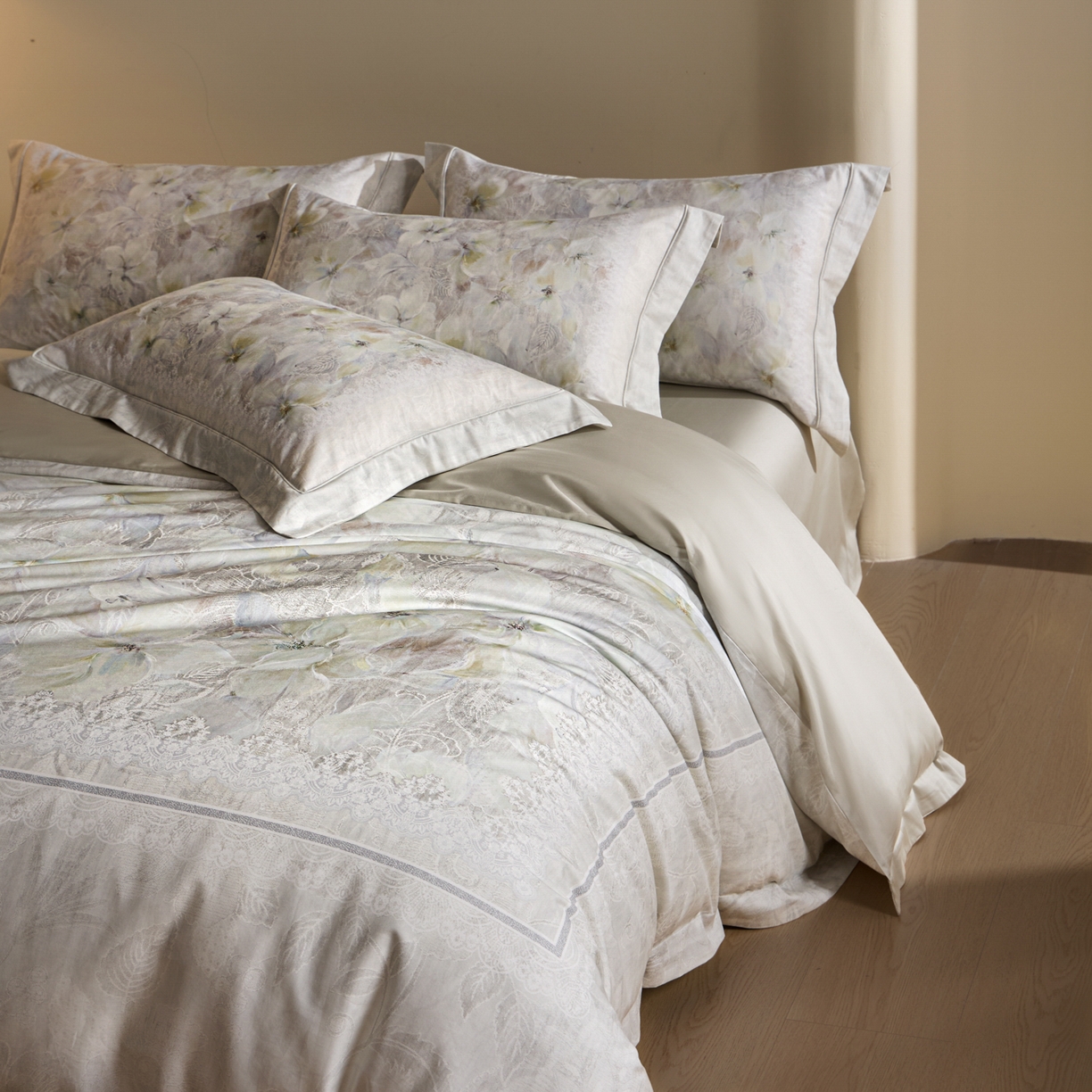 91家纺网 家纺一手货源 找家纺 禾时 2026新款全棉纯棉数码印花埋绳款四件套 绯花若梦（绿）