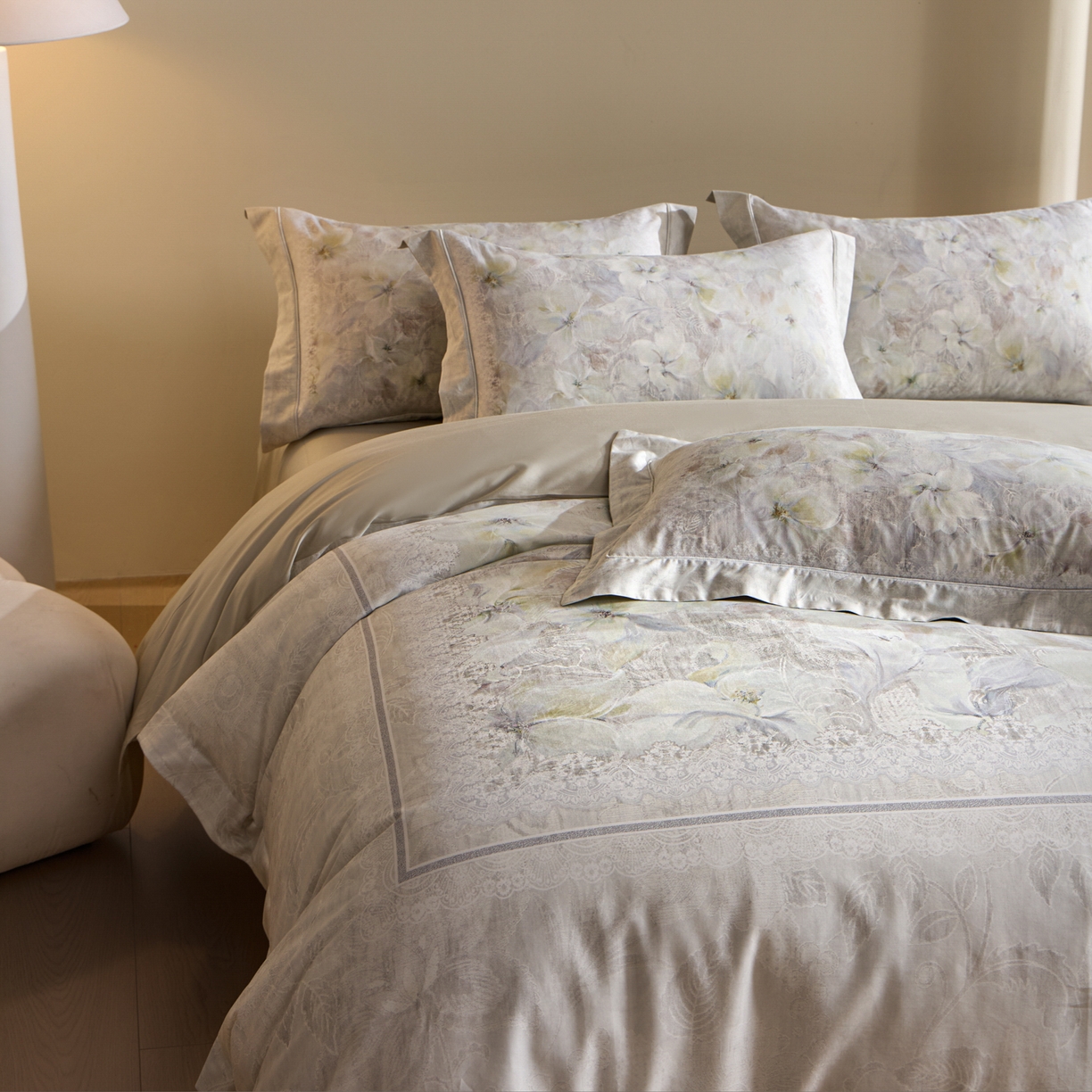 91家纺网 家纺一手货源 找家纺 禾时 2026新款全棉纯棉数码印花埋绳款四件套 绯花若梦（绿）