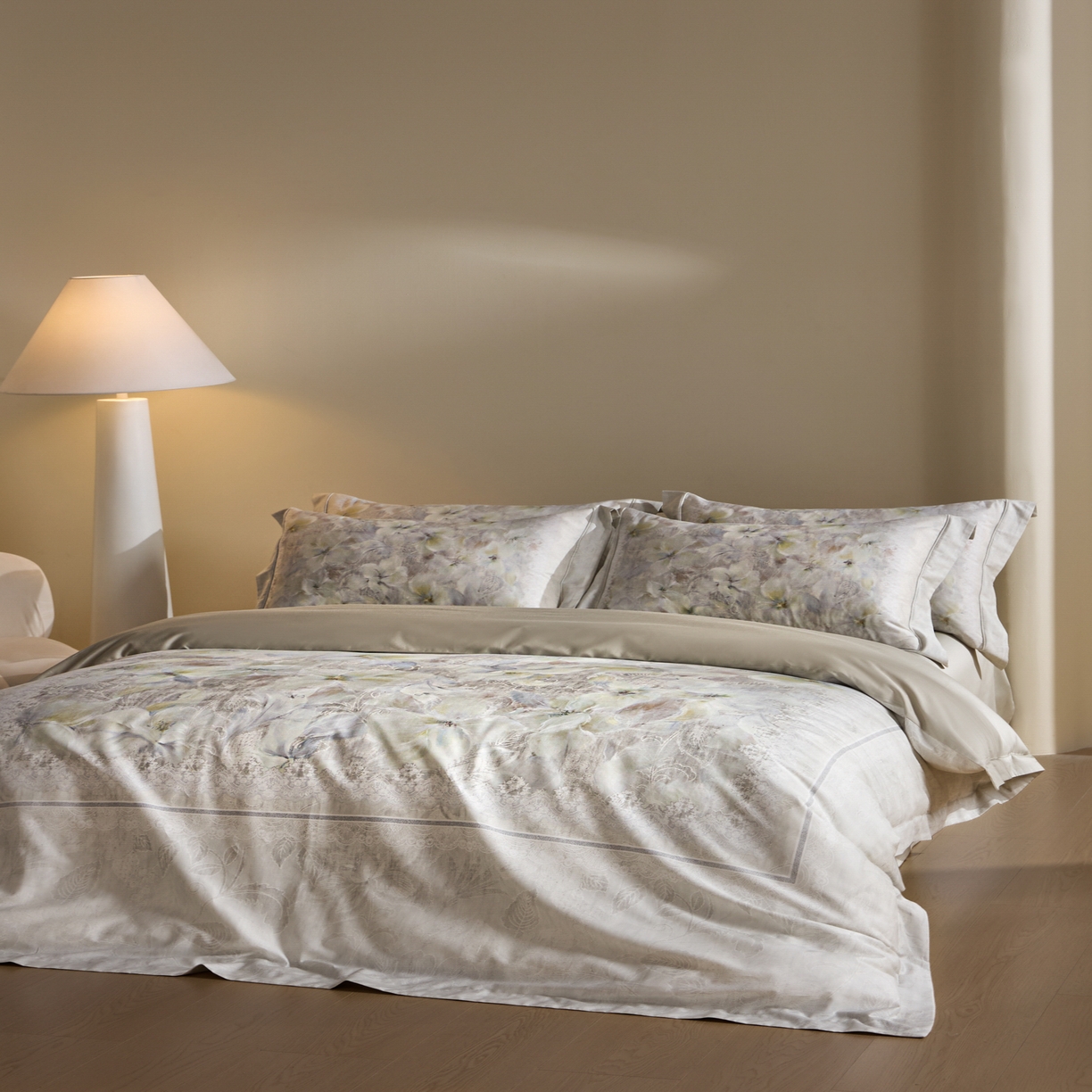 91家纺网 家纺一手货源 找家纺 禾时 2026新款全棉纯棉数码印花埋绳款四件套 绯花若梦（绿）