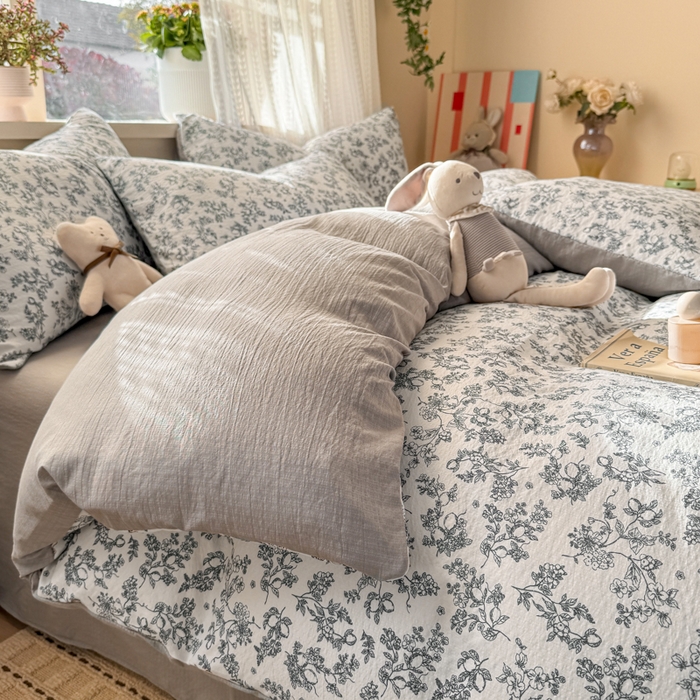 91家纺网 家纺一手货源 找家纺 丽美人家纺 2026新款A类皱皱纱双层印花单被套 BT花开漫漫