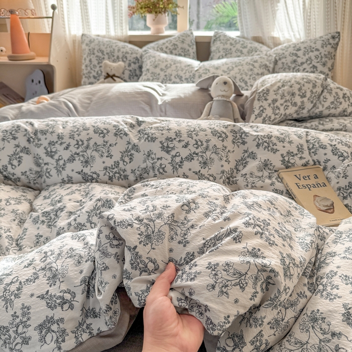 91家纺网 家纺一手货源 找家纺 丽美人家纺 2026新款A类皱皱纱双层印花单被套 BT花开漫漫