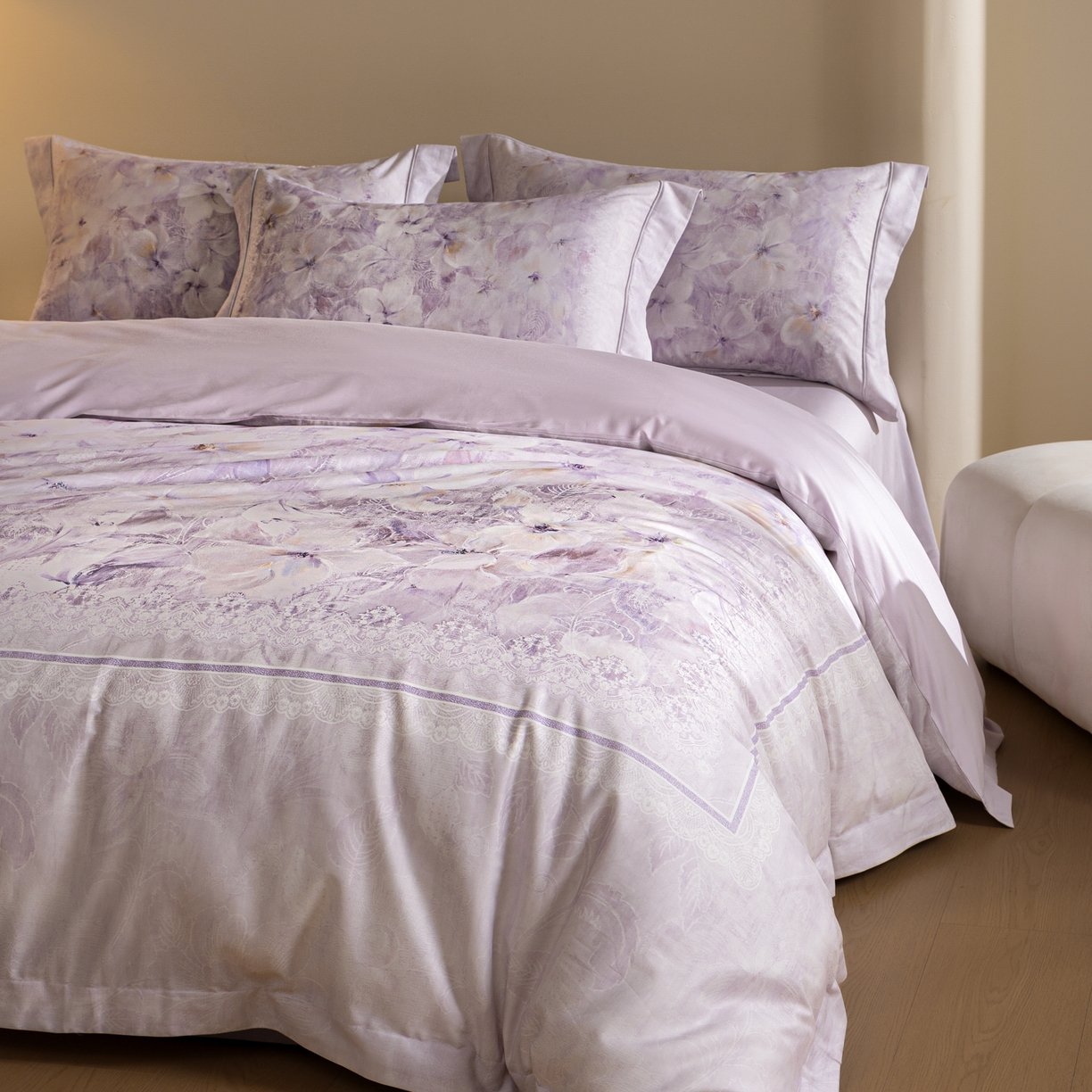 禾时 2026新款全棉纯棉数码印花埋绳款四件套 绯花若梦（紫）