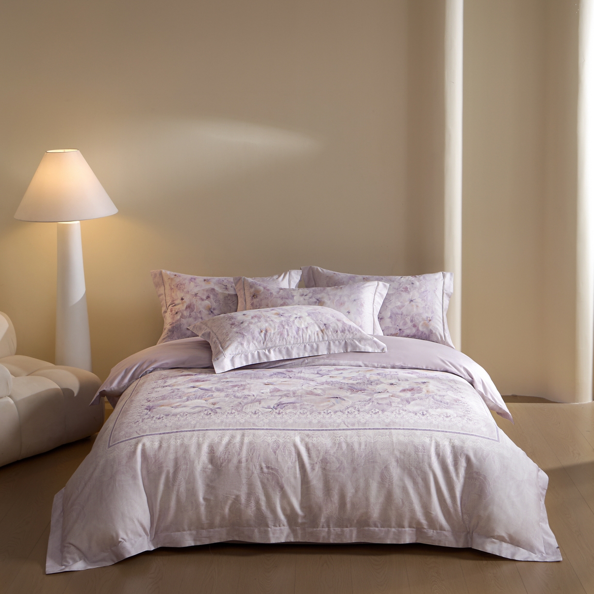 91家纺网 家纺一手货源 找家纺 禾时 2026新款全棉纯棉数码印花埋绳款四件套 绯花若梦（紫）