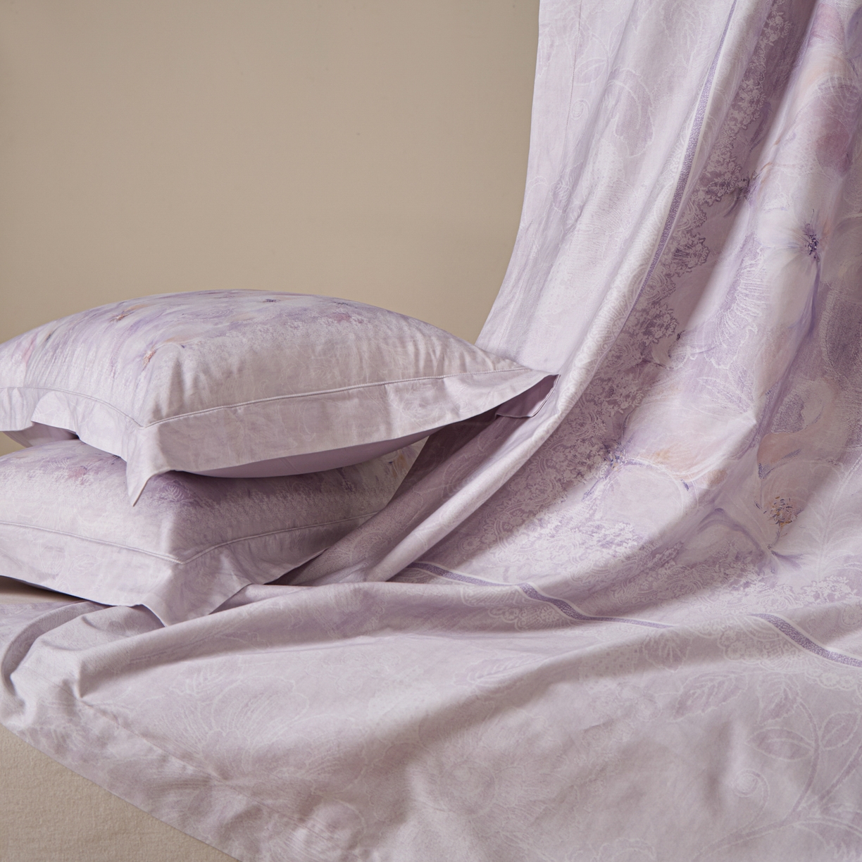 91家纺网 家纺一手货源 找家纺 禾时 2026新款全棉纯棉数码印花埋绳款四件套 绯花若梦（紫）